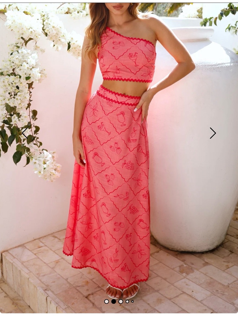 One-Shoulder Coral Maxi Set — Women's Stylish Summer Top & Skirt